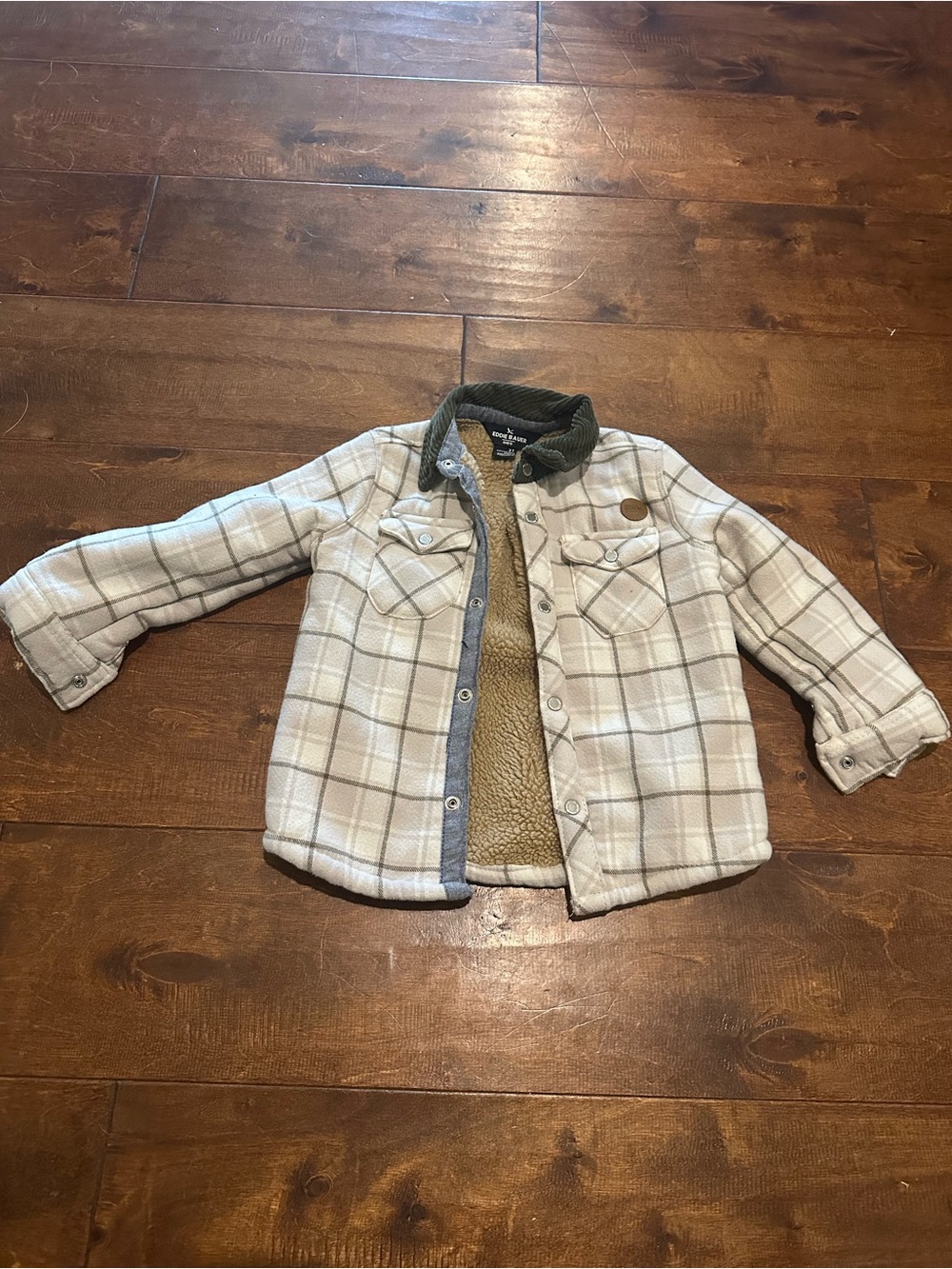Eddie Bauer Kids Beige Plaid Sherpa-Lined Puffer Jacket